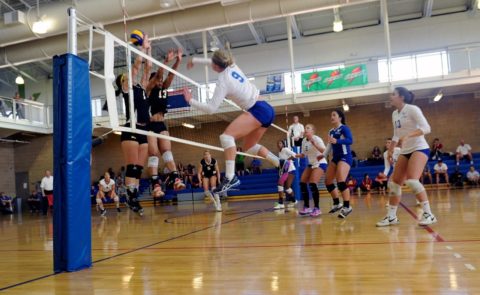 UW-Eau Claire Blugold volleyball team playing